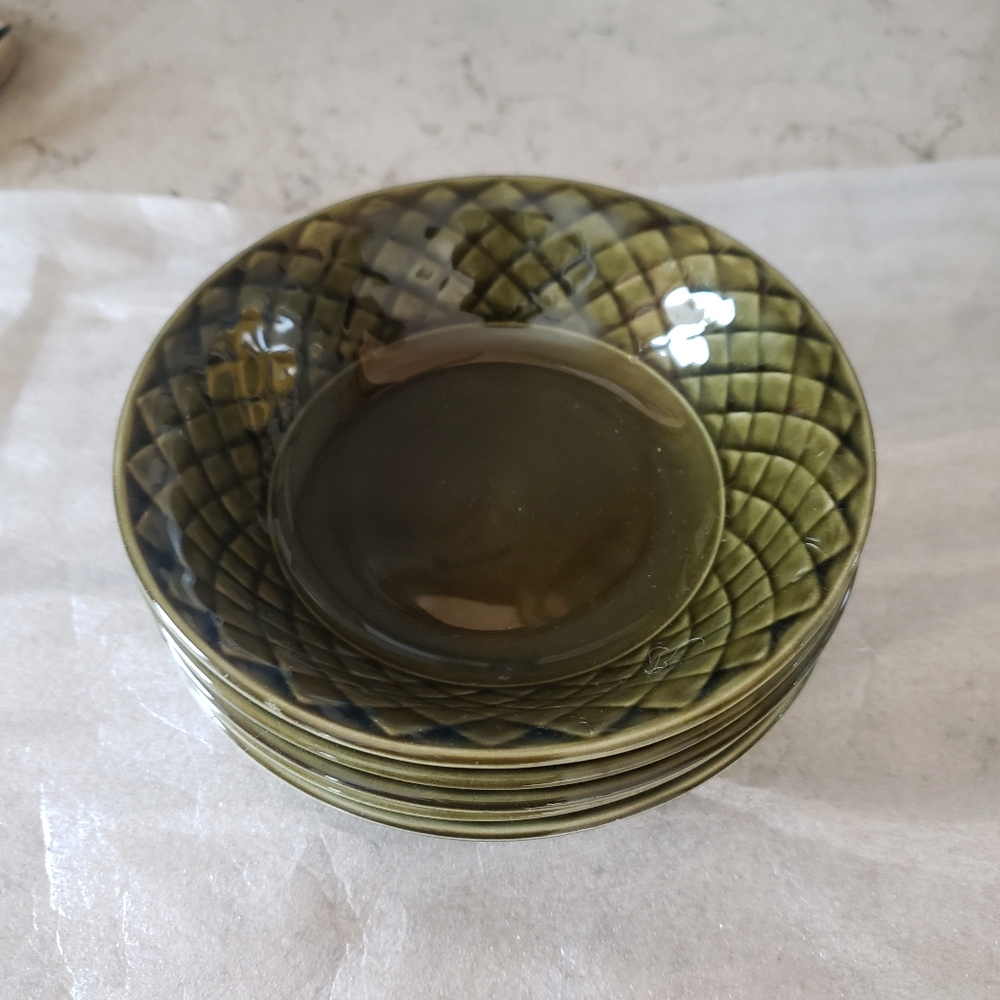 Vintage Gold Medallion green ceramic Enoch Wedgewood bowls made in England.